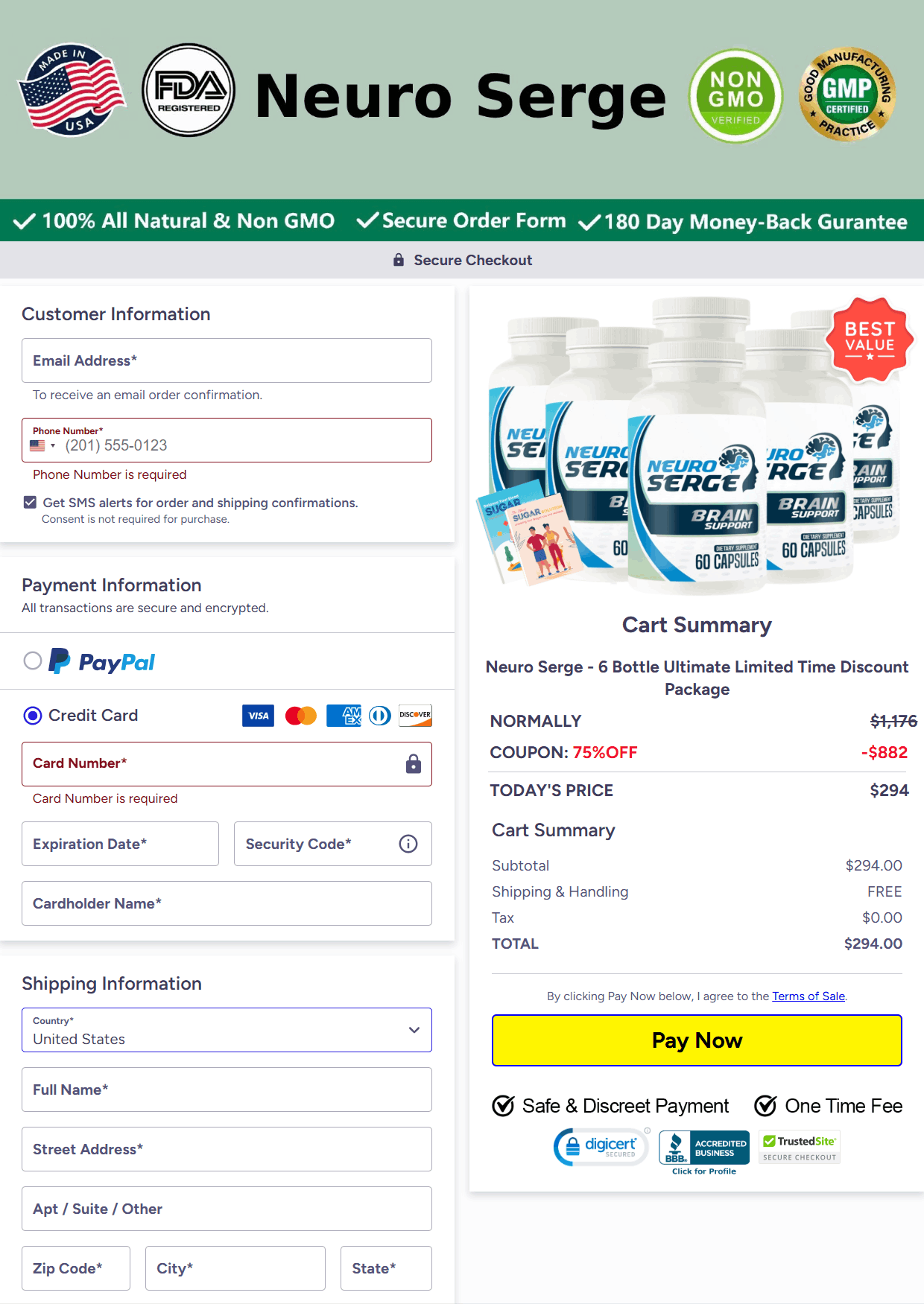 Neuro Surge checkout page